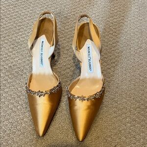 Manolo Blahnik Metallic Gold Slingback Heels